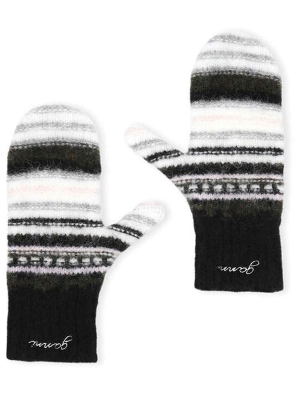 GANNI striped wool mittens - Black von GANNI