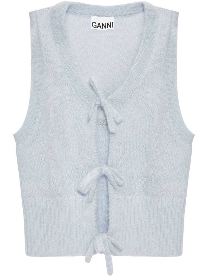 GANNI tie-string knitted vest - Blue von GANNI