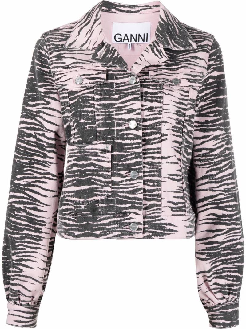 GANNI tiger-print denim jacket - Purple von GANNI