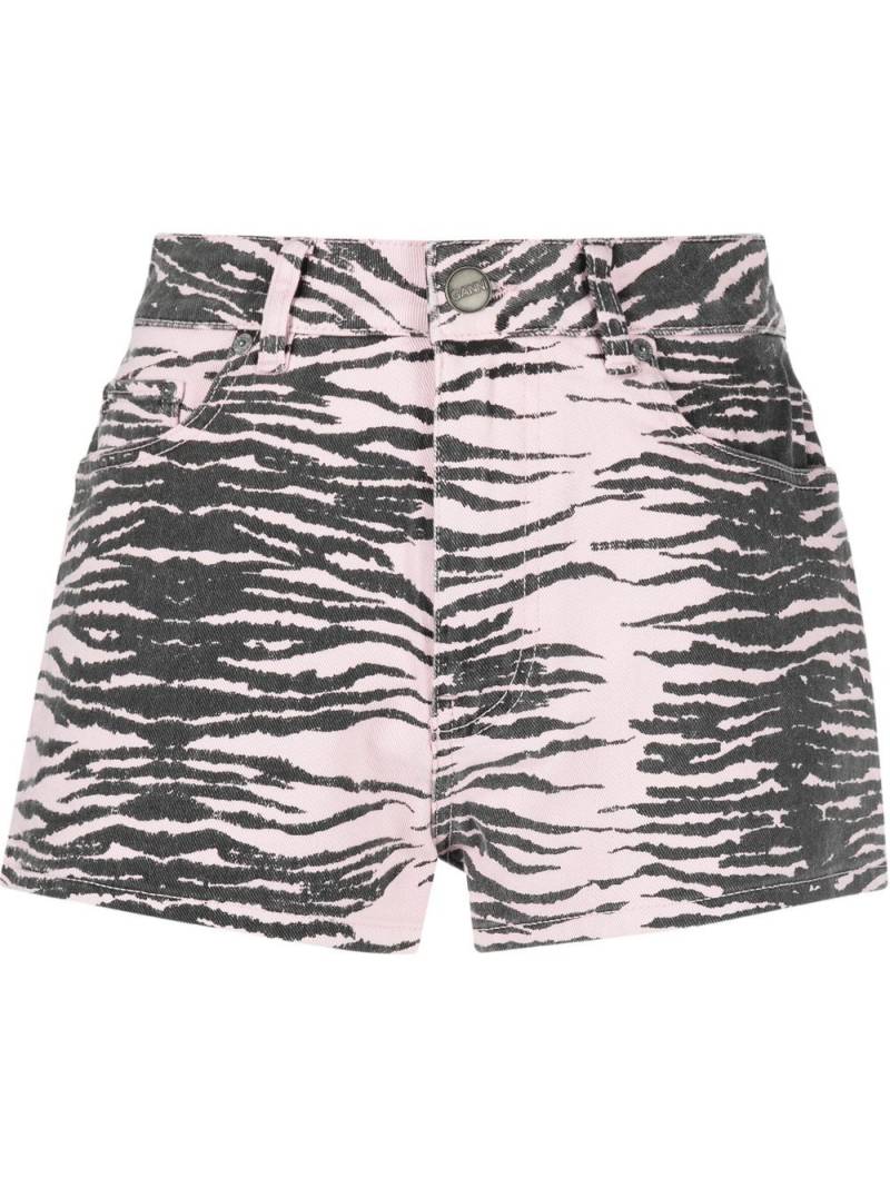 GANNI tiger-stripe denim shorts - Purple von GANNI