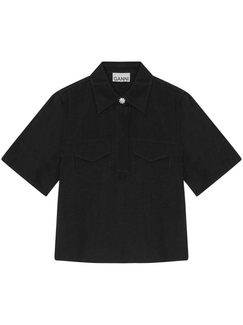 GANNI twill blouse - Black von GANNI