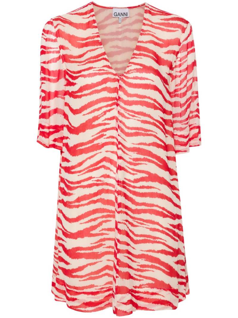 GANNI zebra-print V-neck dress - Red von GANNI