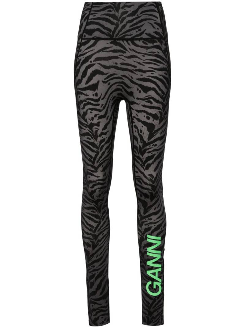 GANNI zebra-print high-waisted leggings - Grey von GANNI