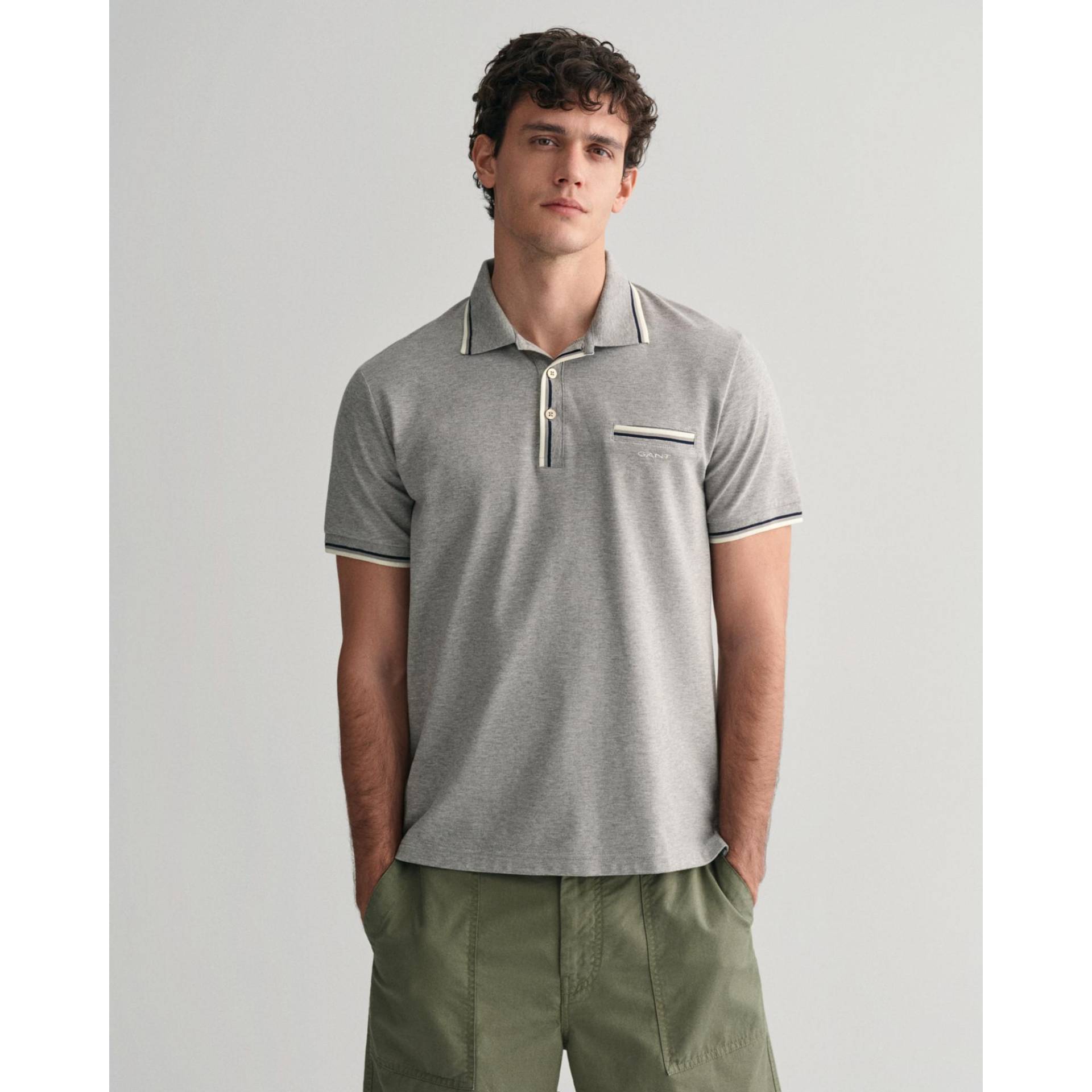 Gant - Poloshirt, kurzarm, für Herren, Grau, Größe L von Gant