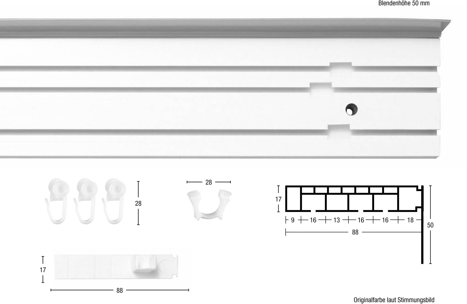 GARESA Gardinenschiene »Kunststoffschiene mit Blende«, 3 läufig-läufig, Wunschmasslänge, Deckenmontage, verlängerbar, einfache Montage, schlicht von GARESA