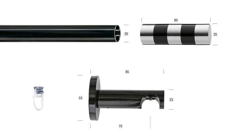 GARESA Gardinenstange »BLACK«, 1 läufig-läufig, Wunschmasslänge, Vorhanggarnitur, Innenlauf, verlängerbar, Knopf abgeschrägt 2-farbig von GARESA