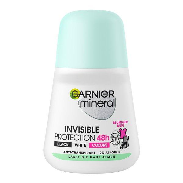 Mineral Invisible Black, White & Colors Roll-on, Anti-transpirant, Mit Textil-schutz Damen  50ml von GARNIER