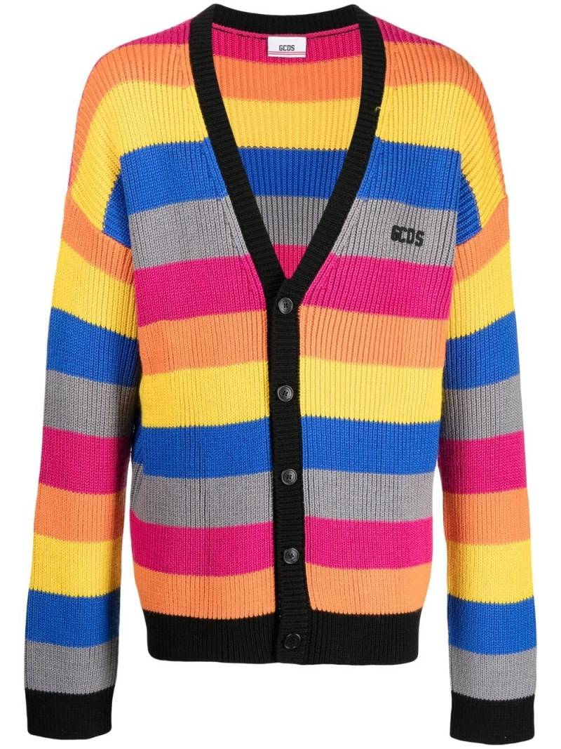 GCDS rainbow-stripe V-neck cardigan - Yellow von GCDS