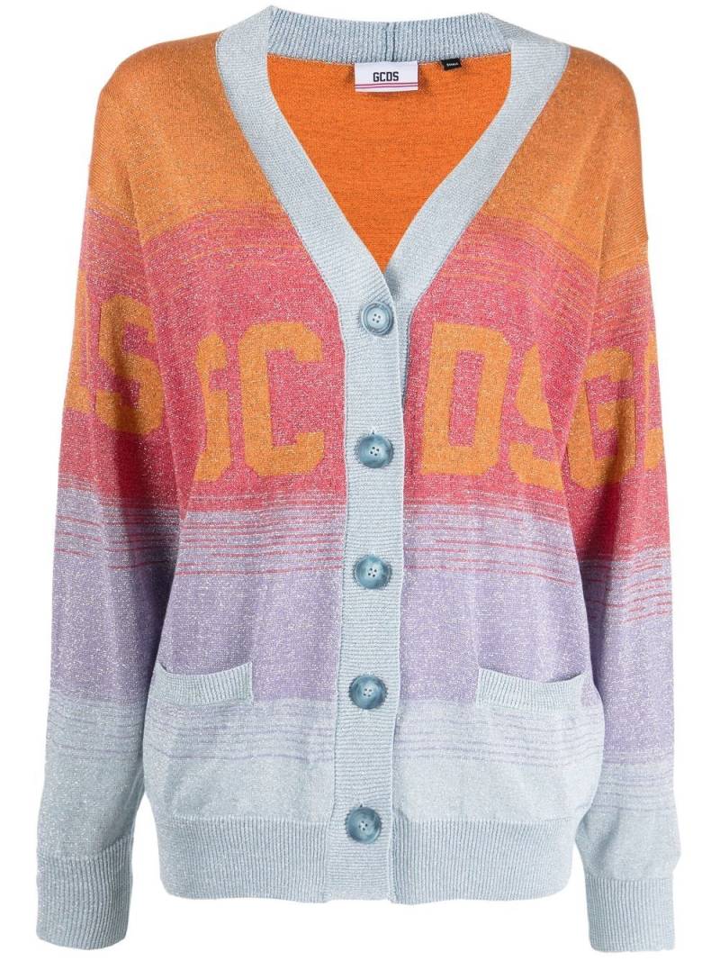 GCDS striped intarsia-logo knit cardigan - Orange von GCDS