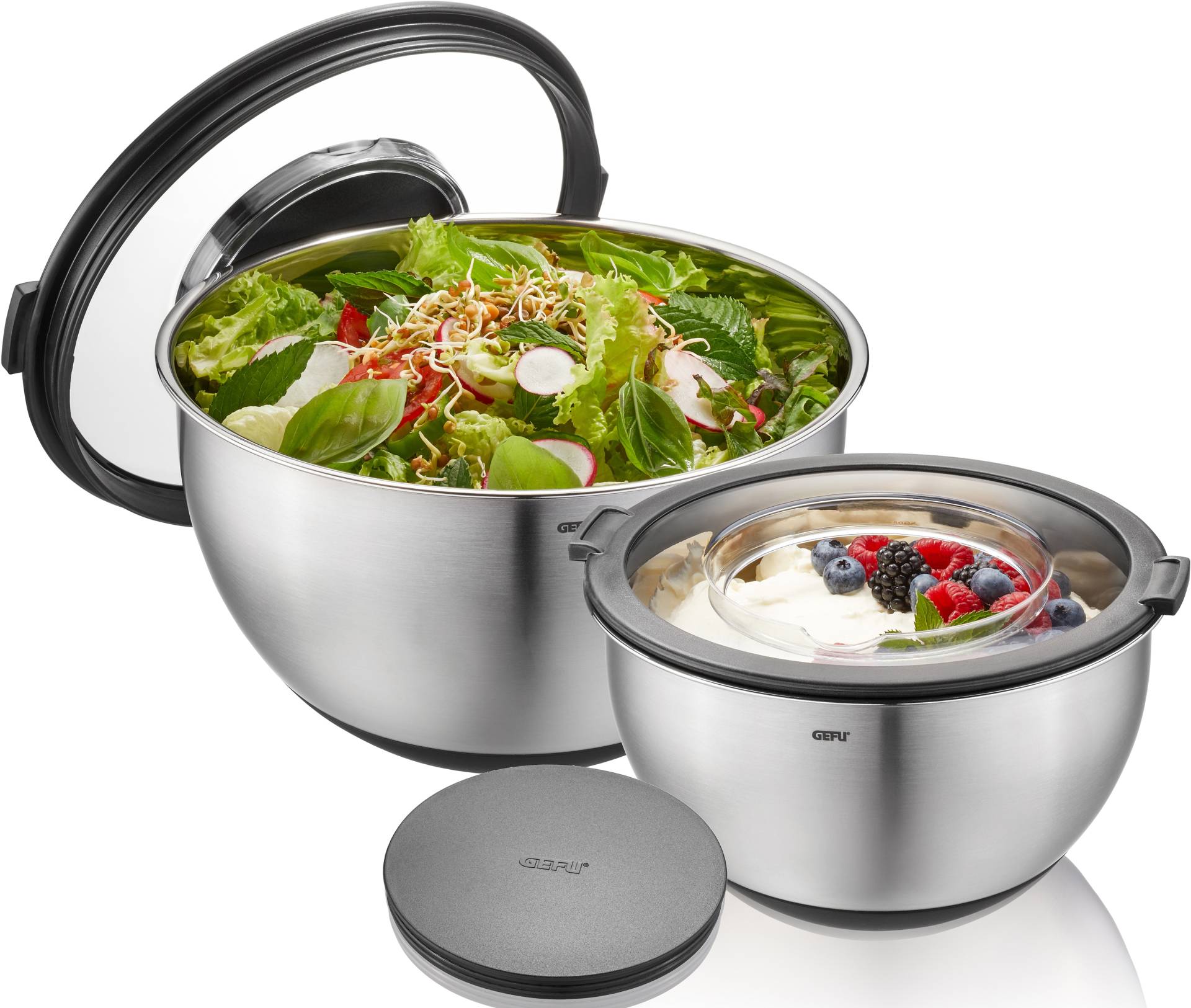GEFU Schüssel »Rührschüssel MUOVO«, 2 tlg., aus Edelstahl, 2 Schüsseln mit luftdichtem Aufbewahrungs- u. Spritzschutzdeckel GEFU Schüssel »Rührschüssel MUOVO«, 2 tlg., aus Edelstahl, 2 Schüsseln mit luftdichtem Aufbewahrungs- u. Spritzschutzdeckel von GEFU