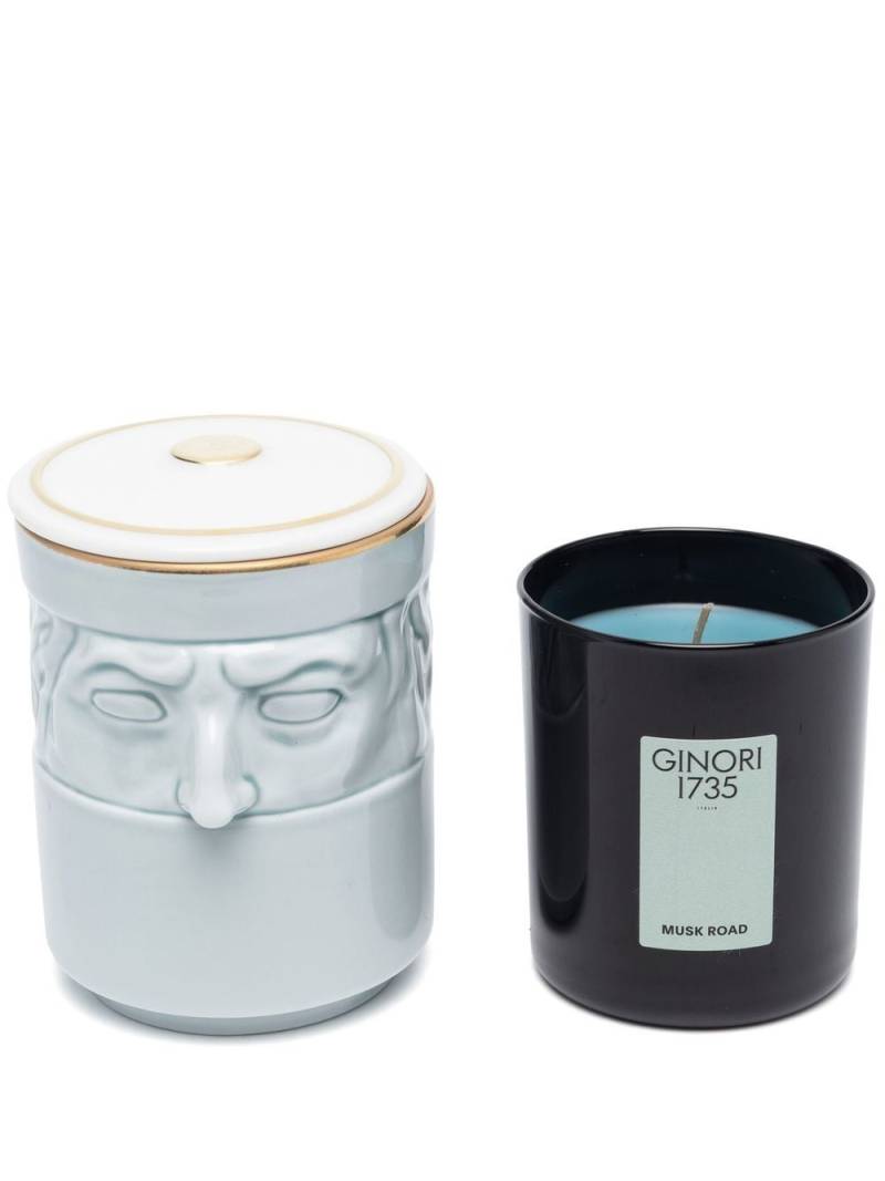 GINORI 1735 Il Seguace candleholder and Water musk Road scented candle (190g) - Blue von GINORI 1735