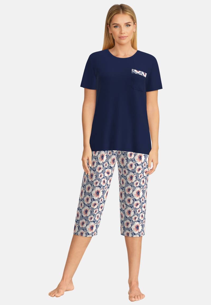 GÖTZBURG Capri-Pyjama, (2 tlg.), Oberteil uni, Hose mit floralem Muster von GÖTZBURG