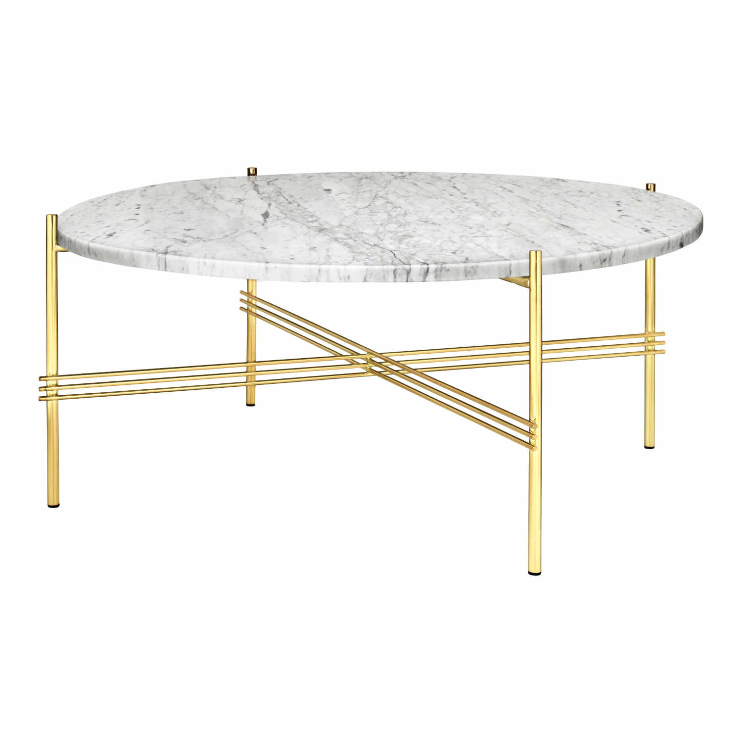 TS Coffee Table Round Couchtisch, Grösse ø 80 cm, Tischplatte travertine, warm taupe, Untergestell stahl, black von GUBI