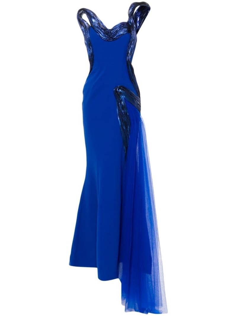 Gaby Charbachy metallic-effect draped gown - Blue von Gaby Charbachy