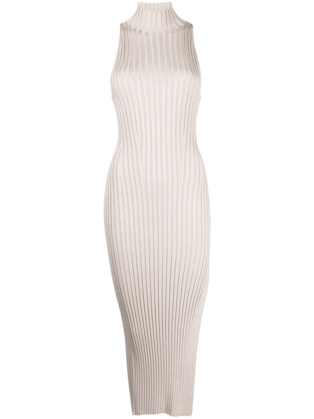 Galvan Rhea metallic ribbed-knit midi dress - Neutrals von Galvan