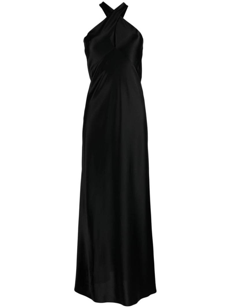 Galvan crossover-neck satin maxi dress - Black von Galvan