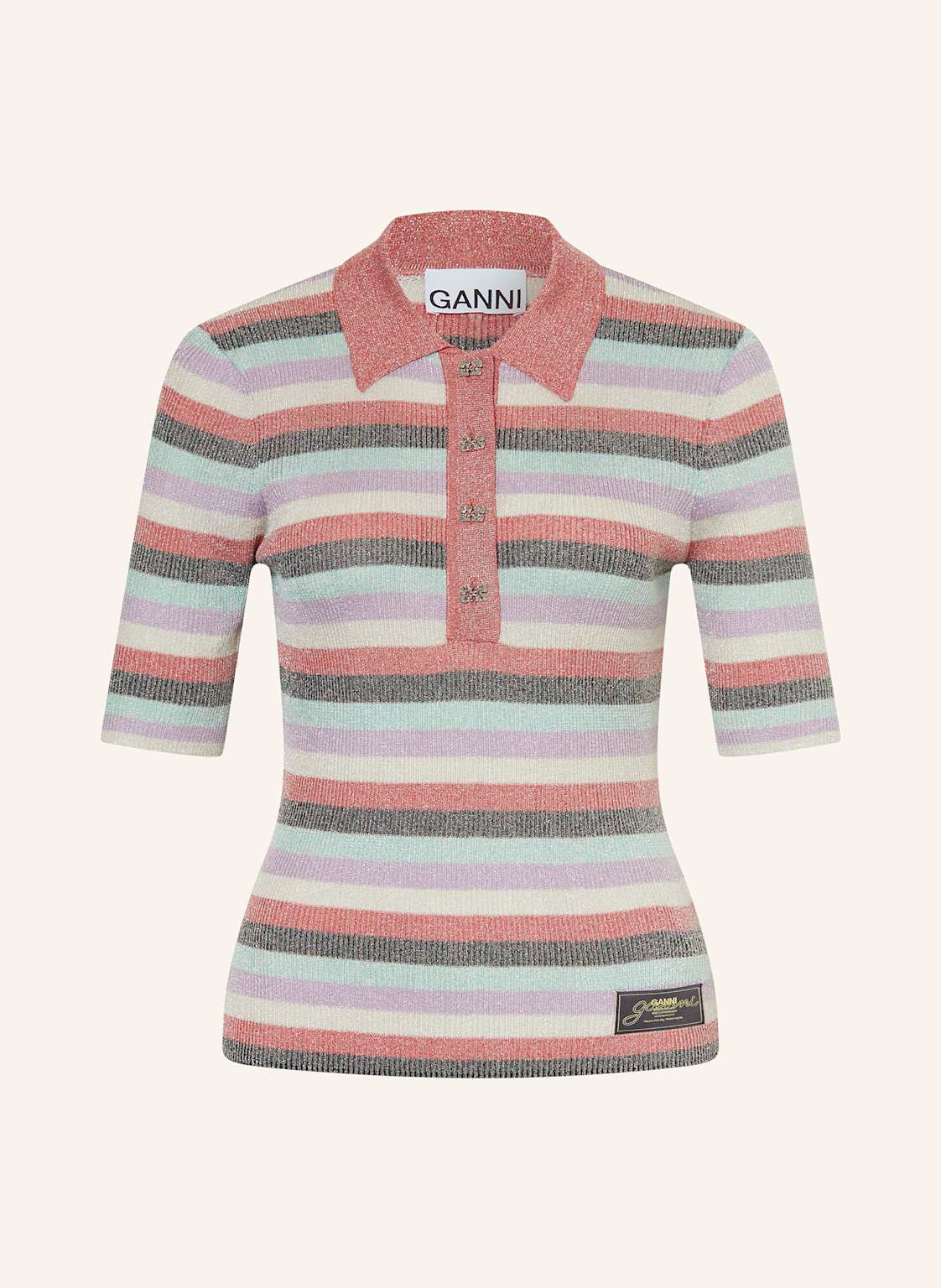 Ganni Strick-Poloshirt Mit Glitzergarn rosa Ganni Strick-Poloshirt Mit Glitzergarn rosa von Ganni