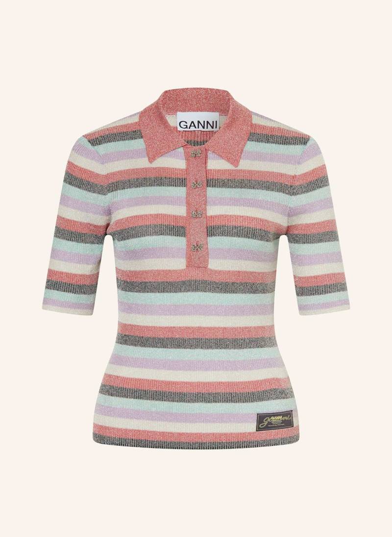 Ganni Strick-Poloshirt Mit Glitzergarn rosa von Ganni
