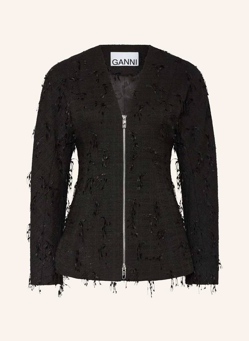 Ganni Tweed-Blazer schwarz von Ganni