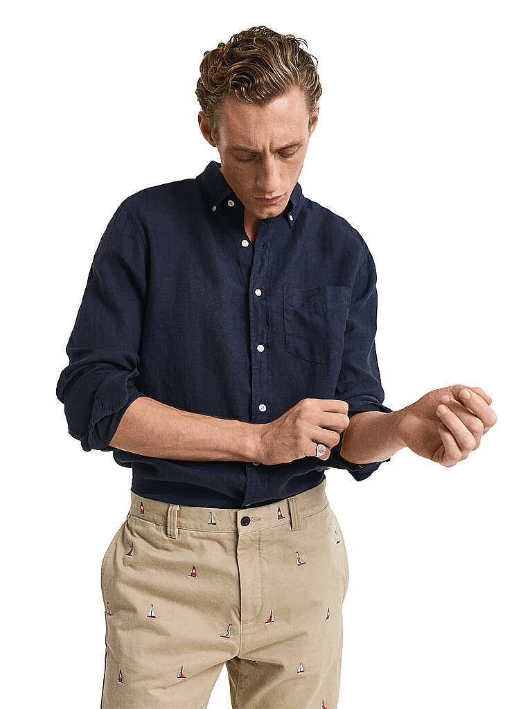 GANT Leinenhemd Regular Fit  blau | L von Gant