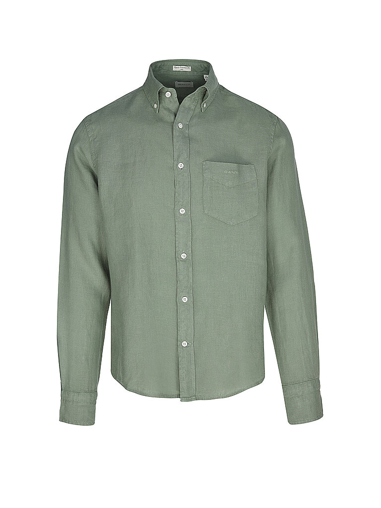 GANT Leinenhemd Regular Fit  olive | L von Gant