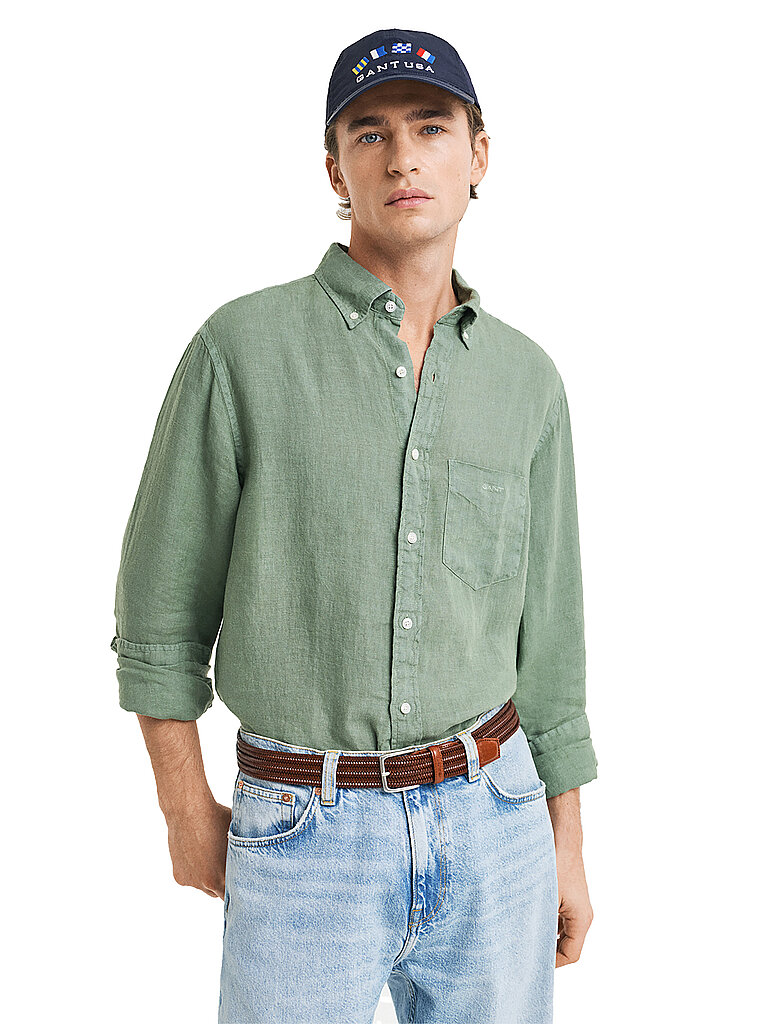 GANT Leinenhemd Regular Fit  olive | L von Gant