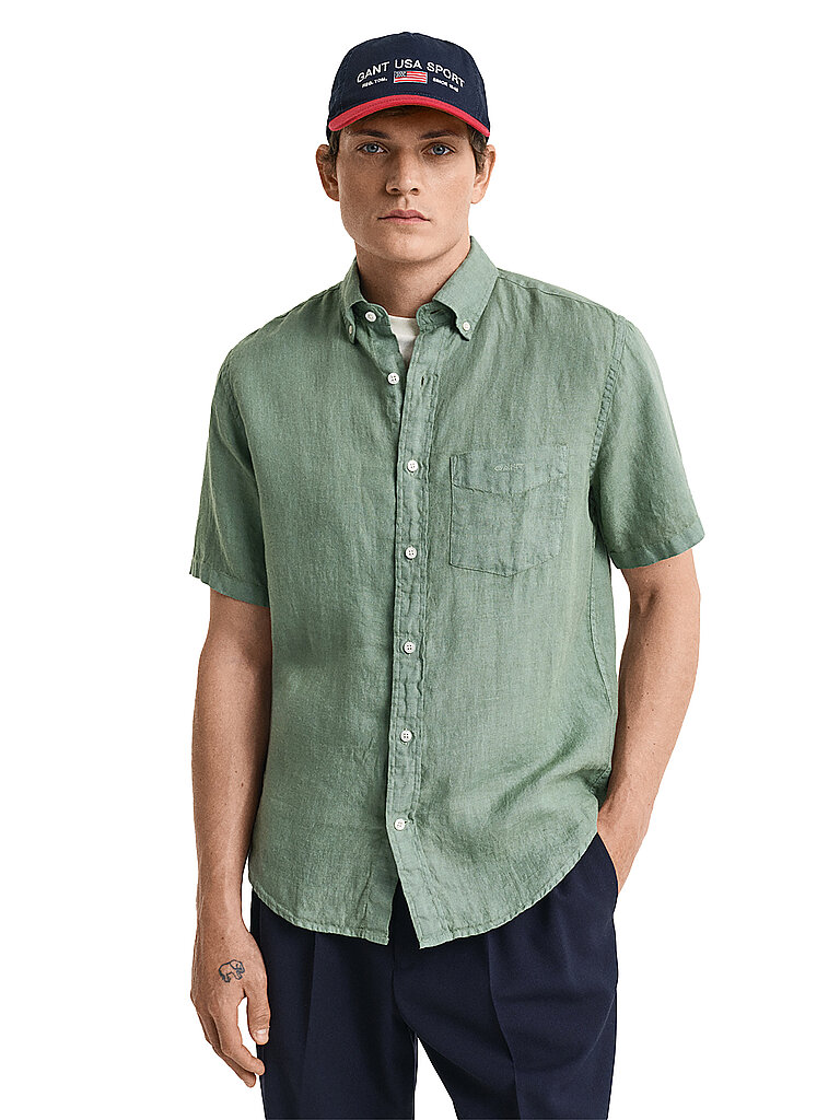 GANT Leinenhemd Regular Fit olive | L von Gant