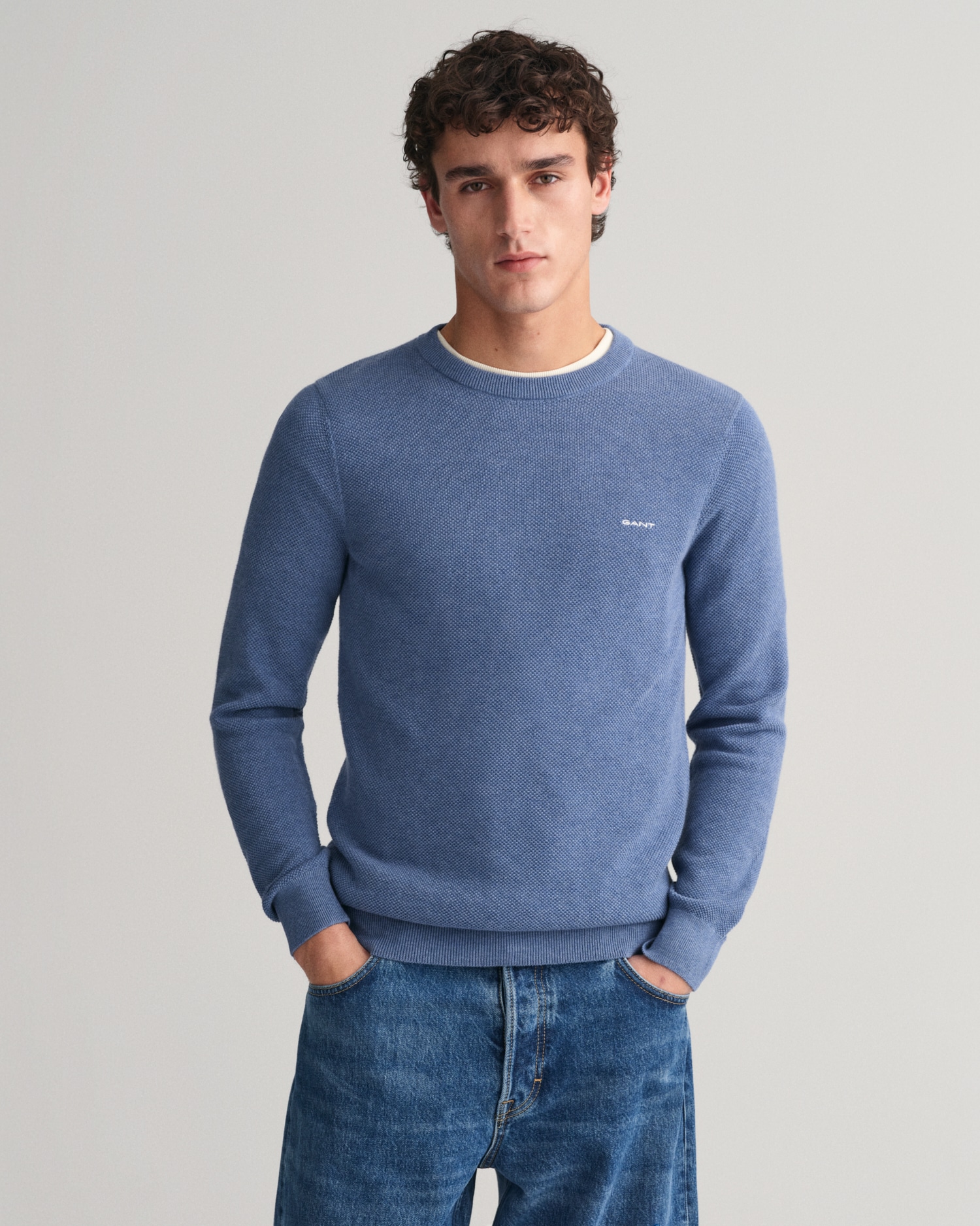 Gant Rundhalspullover »COTTON PIQUE C-NECK«, mit Logostickerei auf der Brust von Gant