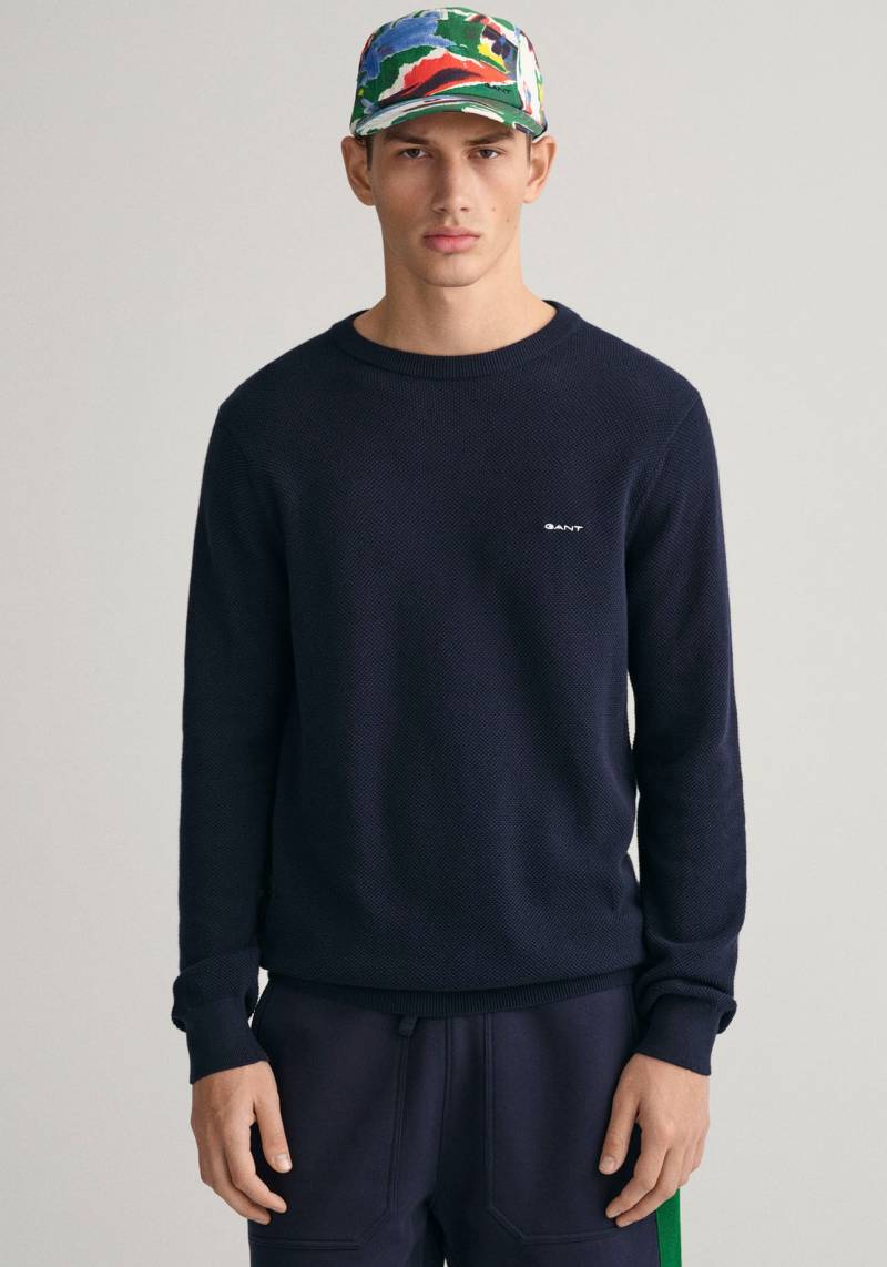 Gant Rundhalspullover »COTTON PIQUE C-NECK«, mit Logostickerei auf der Brust von Gant