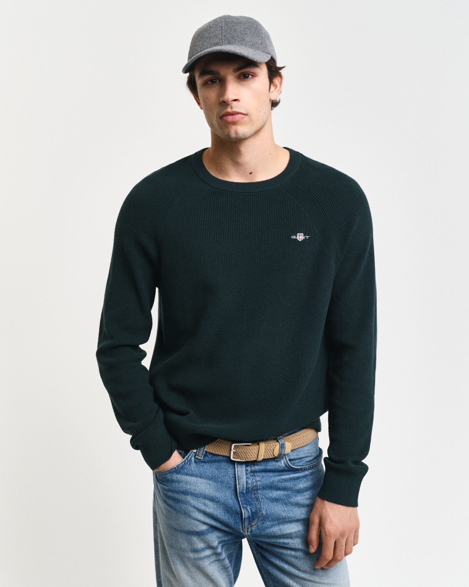 Gant Rundhalspullover »COTTON WOOL RIB C-NECK«, Rippstrickstruktur von Gant