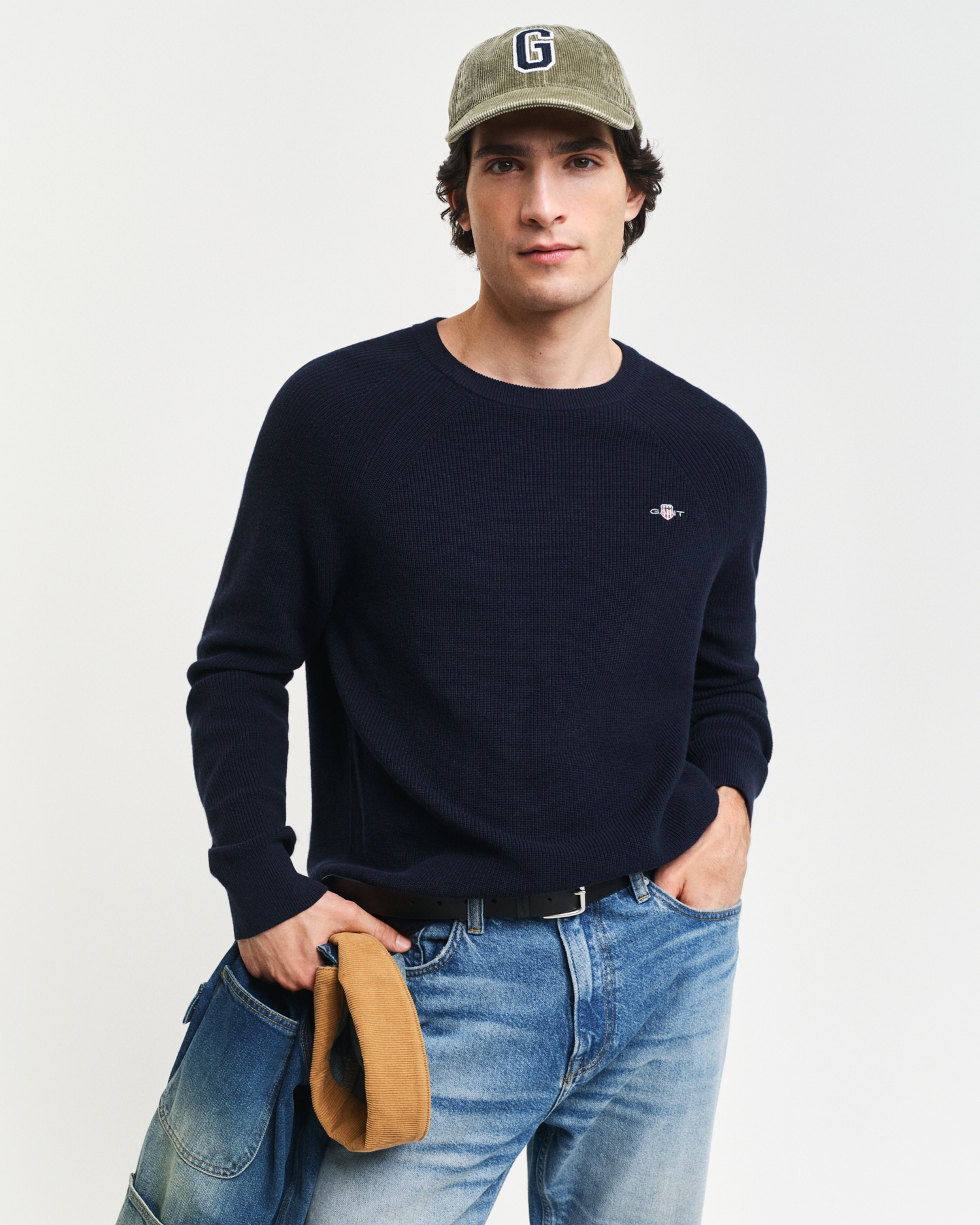 Gant Rundhalspullover »COTTON WOOL RIB C-NECK«, Rippstrickstruktur von Gant