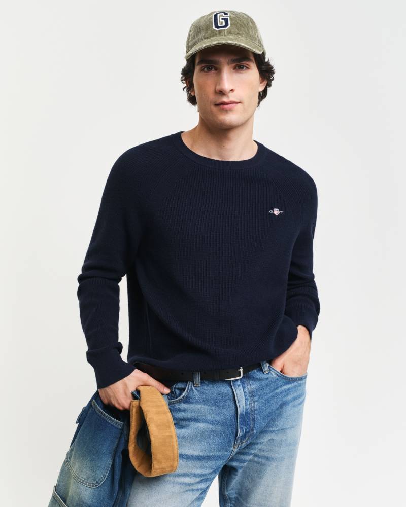 Gant Rundhalspullover »COTTON WOOL RIB C-NECK«, Rippstrickstruktur von Gant