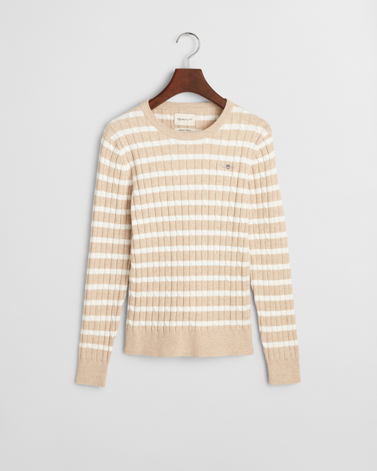 Gant Rundhalspullover »STRETCH COTTON CABLE STRIPE C-NECK« von Gant