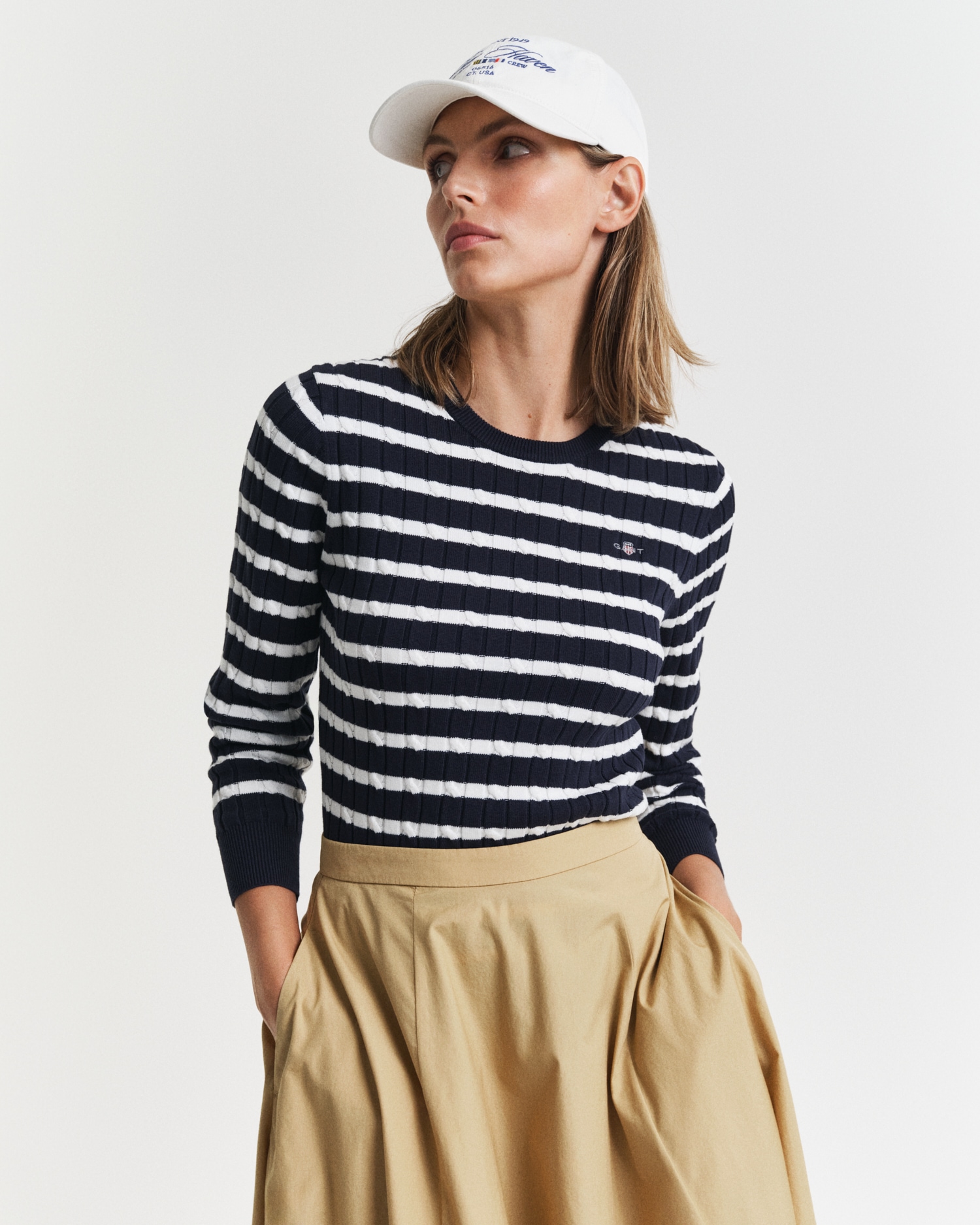 Gant Rundhalspullover »STRETCH COTTON CABLE STRIPE C-NECK« Gant Rundhalspullover »STRETCH COTTON CABLE STRIPE C-NECK« von Gant