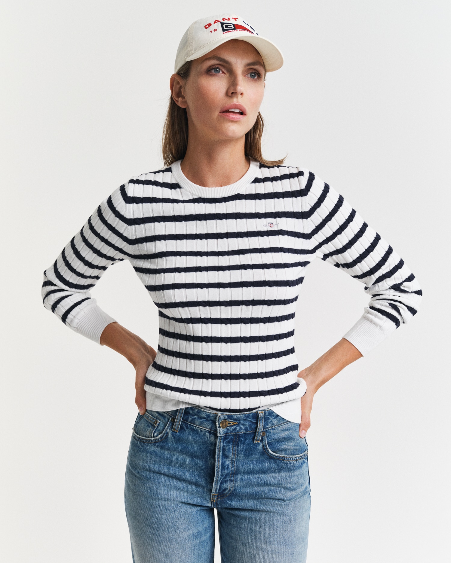 Gant Rundhalspullover »STRETCH COTTON CABLE STRIPE C-NECK« von Gant