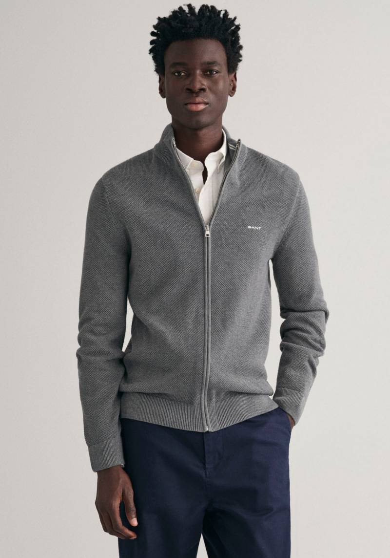 Gant Strickjacke »COTTON PIQUE ZIP CARDIGAN«, mit Logostickerei auf der Brust von Gant