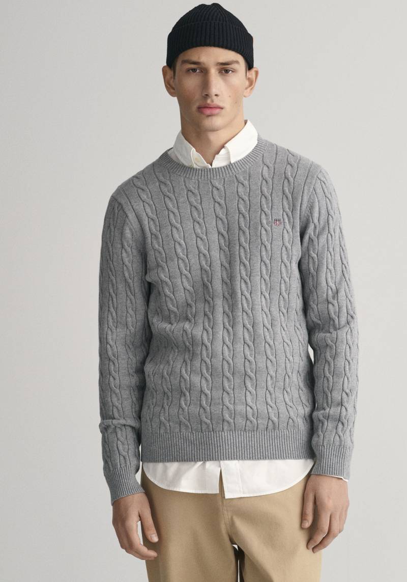 Gant Strickpullover »COTTON CABLE C-NECK«, mit Wappen-Logostickerei auf der Brust von Gant