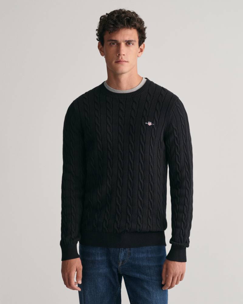 Gant Strickpullover »COTTON CABLE C-NECK«, mit Wappen-Logostickerei auf der Brust von Gant