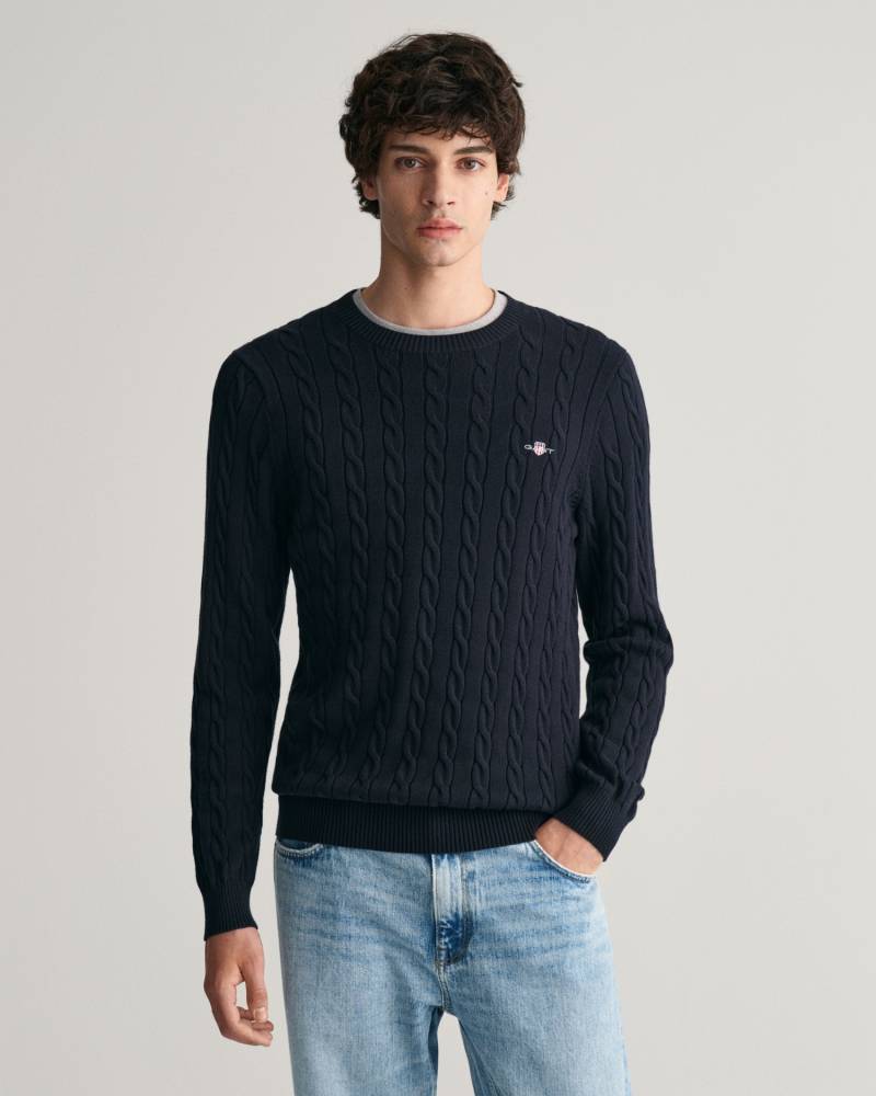 Gant Strickpullover »COTTON CABLE C-NECK«, mit Wappen-Logostickerei auf der Brust von Gant