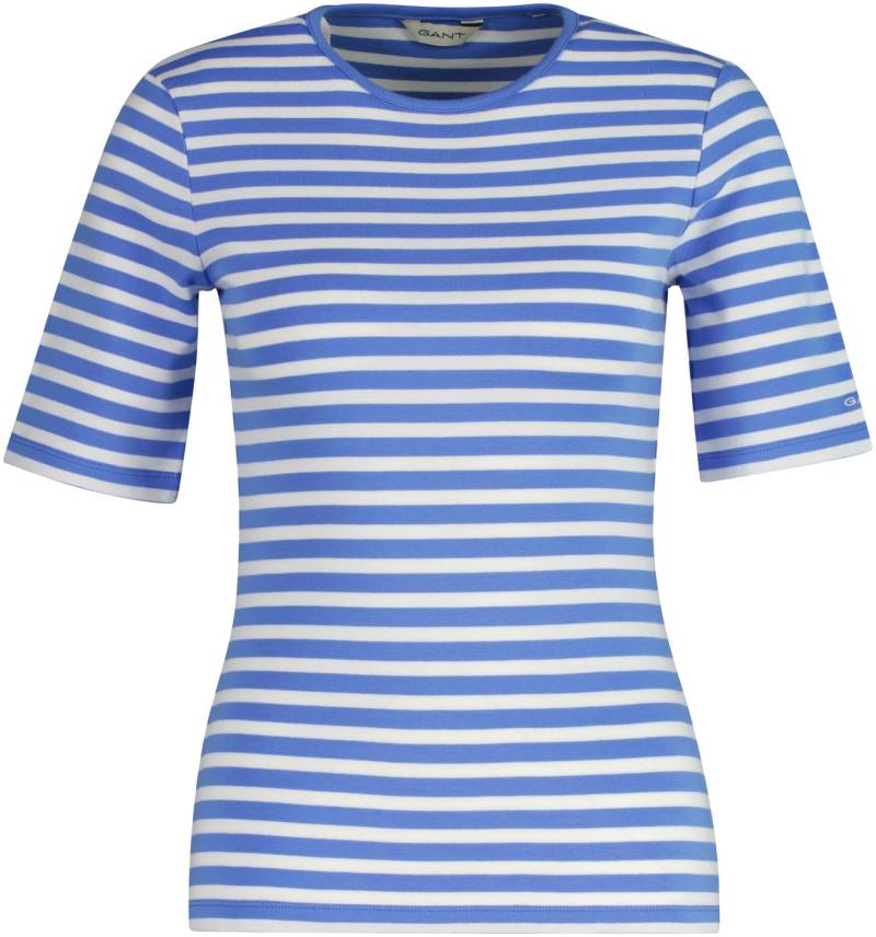 Gant T-Shirt »SLIM STRIPED 1X1 RIBBED KA T-SHIRT«, mit dezentem Logoschriftzug am Ärmelabschluss von Gant