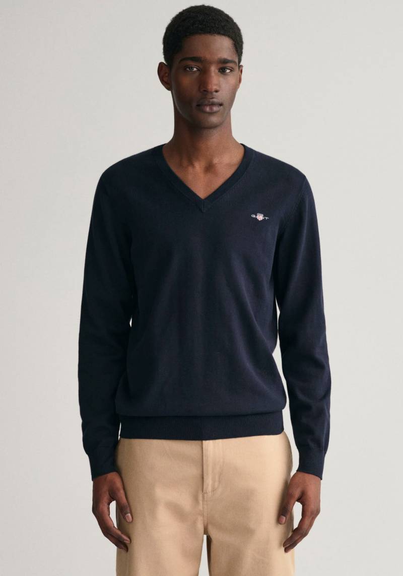 Gant V-Ausschnitt-Pullover »Classic Cotton V-Neck«, Premium Strickjersey aus weicher 100% Baumwolle, Übergangspullover von Gant