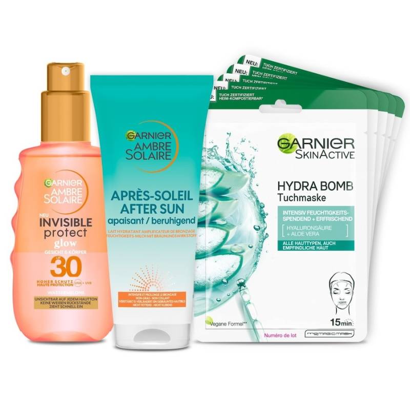 Garnier Ambre Solaire Garnier Ambre Solaire Coffret Young Summer Beauty - Glow Sonnenschutz-Spray + After Sun beruhigende Feuchtigkeits-Milch + Hydra Bomb Tuchmaske Aloe Vera sonnenpflegeset 1.0 pieces von Garnier