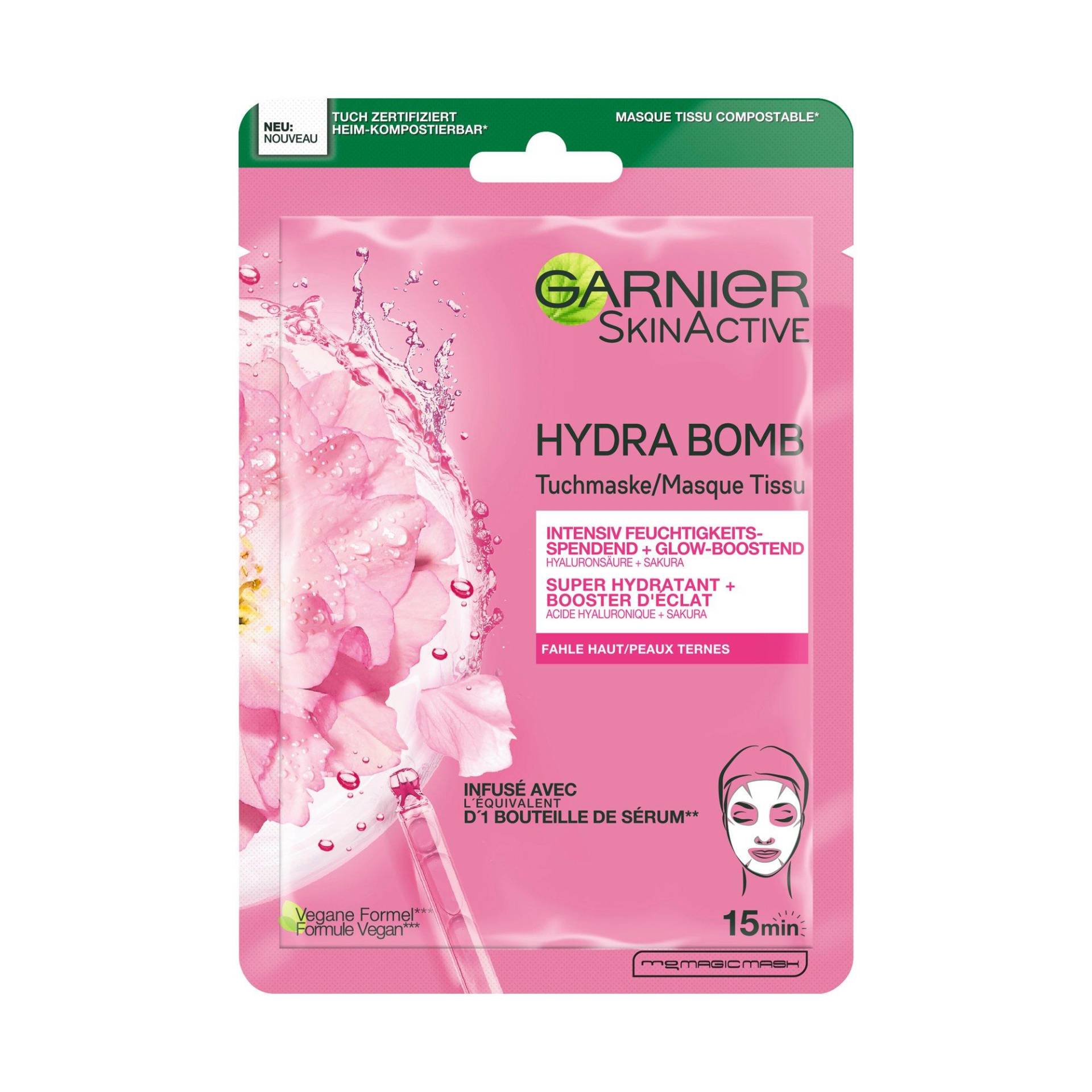 Hydra Bomb Tuchmaske Sakura Für Fahle Haut Damen von GARNIER SKIN ACTIVE