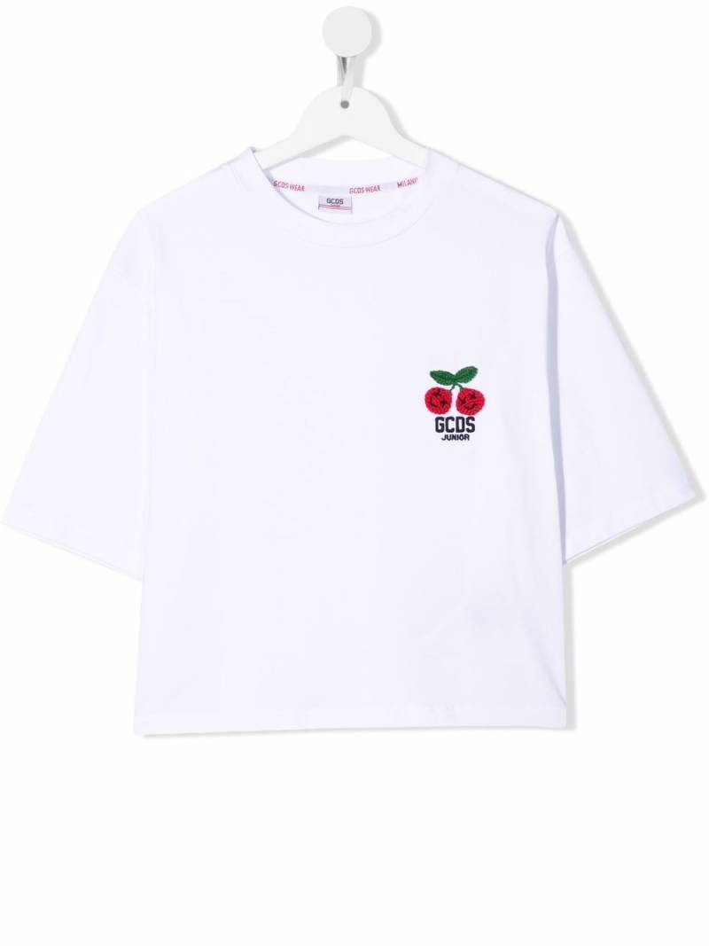 Gcds Kids TEEN cherry-embroidered cropped T-shirt - White von Gcds Kids