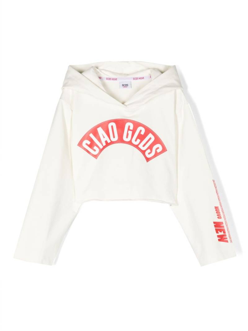 Gcds Kids logo-print cropped hoodie - White von Gcds Kids