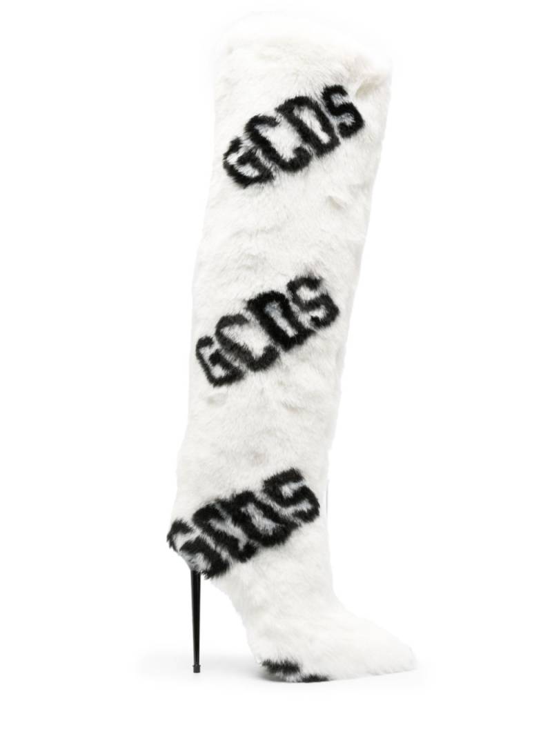 GCDS 110mm faux-fur logo-print boots - White von GCDS