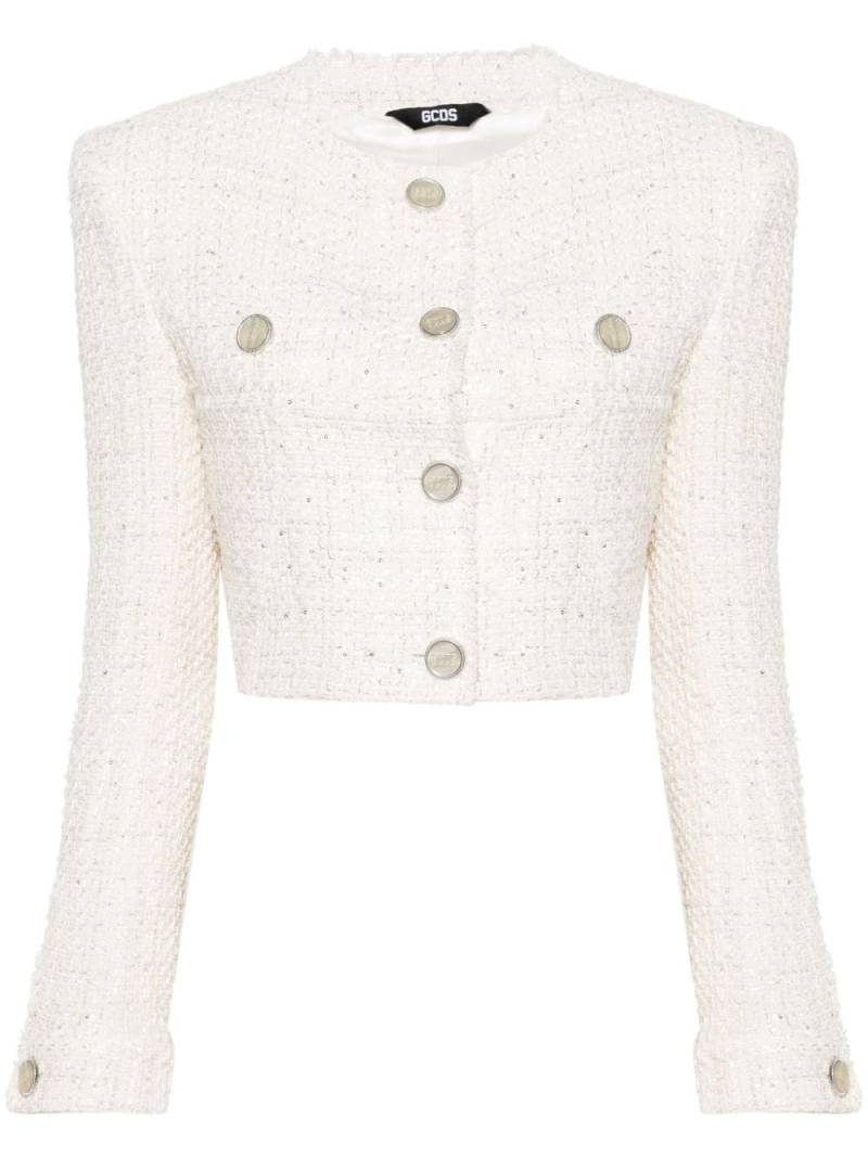 GCDS cropped tweed jacket - White von GCDS