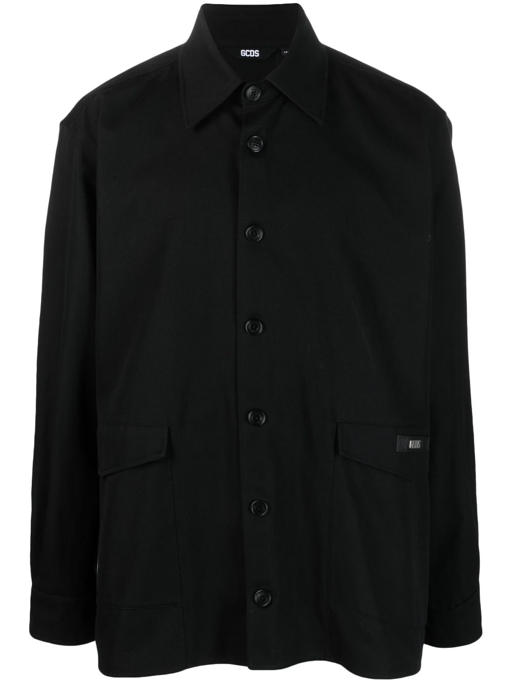 GCDS logo-patch cotton shirt jacket - Black von GCDS