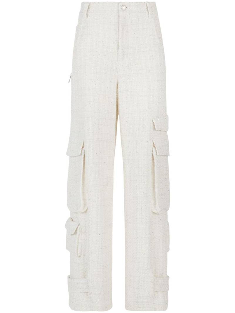 GCDS sequin-embellished tweed cargo trousers - White von GCDS