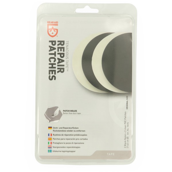 GearAid - Tenacious Tape Reparatur Flicken - Reparaturband Gr 4 Stück a Ø 7,6 cm schwarz/ clear von GearAid